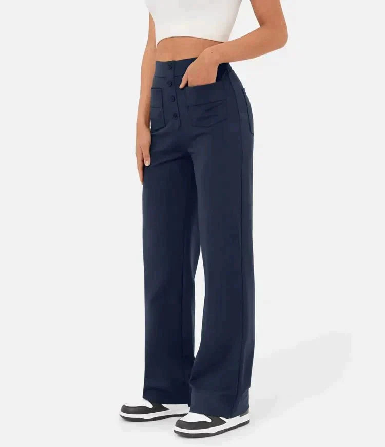 Vicky - Wide-Leg High-Waisted Trousers Navy Blue
