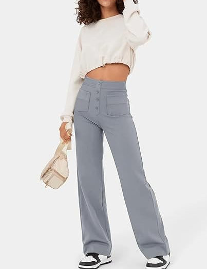 Vicky - Wide-Leg High-Waisted Trousers Grey
