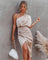 Amira Asymmetrical One-Sleeve Party Dress Gold