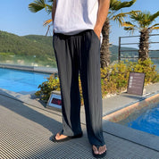 Mateusz Striped Drawstring Trousers Black