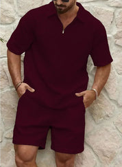 Leopold Short-Sleeve Polo and Shorts Combo Burgundy red