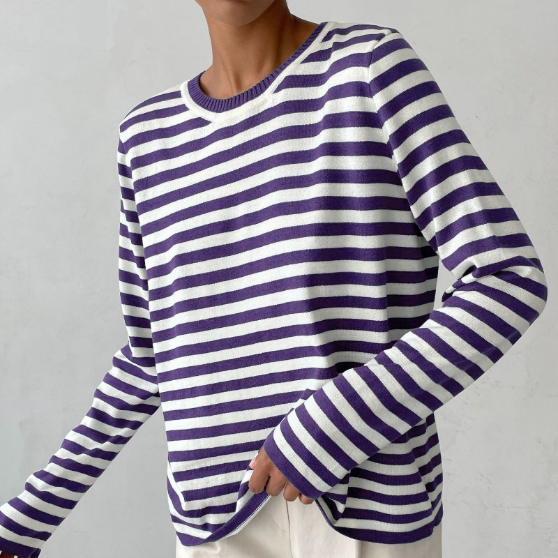Striped Sweater Dagmar - Chic and Comfortable Knitwear Royal purple