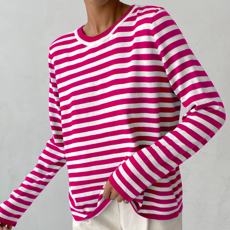 Striped Sweater Dagmar - Chic and Comfortable Knitwear Coral pink