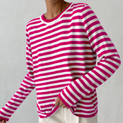 Striped Sweater Dagmar - Chic and Comfortable Knitwear Coral pink