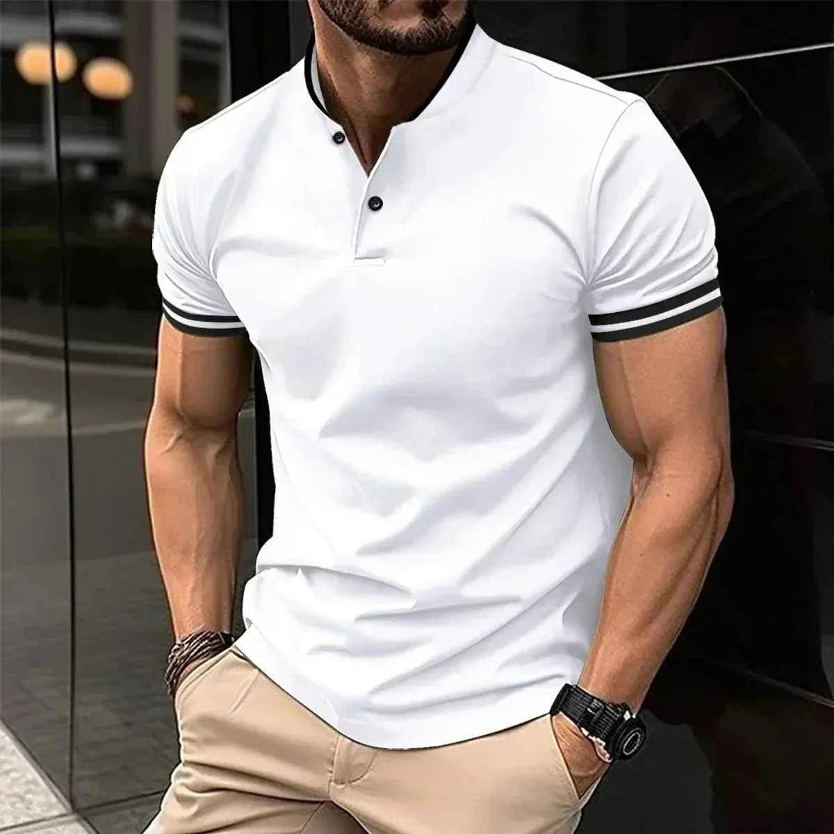 Jonas Polo Shirt Stand Up Collar Casual Athletic Wear White