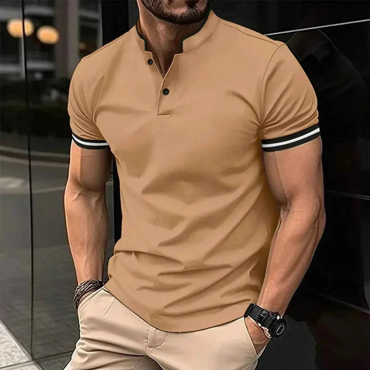 Jonas Polo Shirt Stand Up Collar Casual Athletic Wear Brown