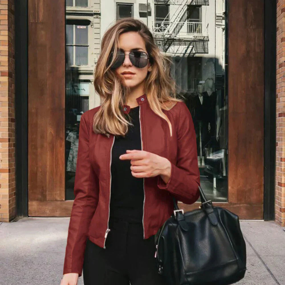 Elegant Italian Leather Jacket for Women Classic Style - New Family Finds
