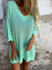 Yvette - V-Neck Blouse with Cut-Out Design Green
