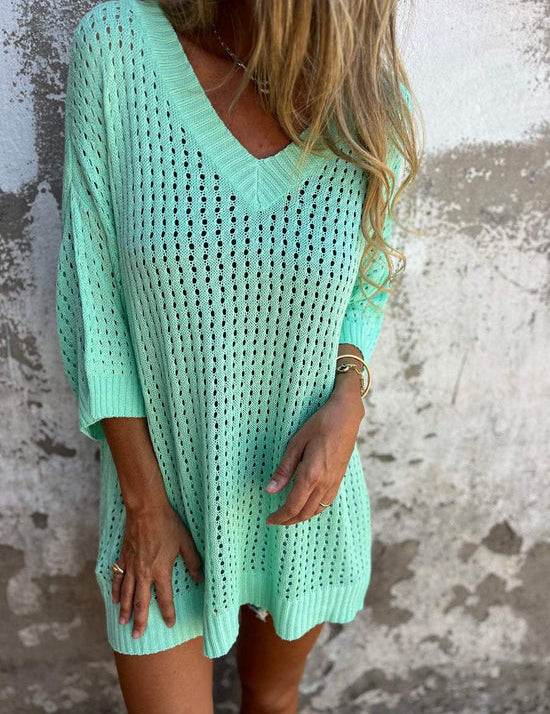 Yvette - V-Neck Blouse with Cut-Out Design Green