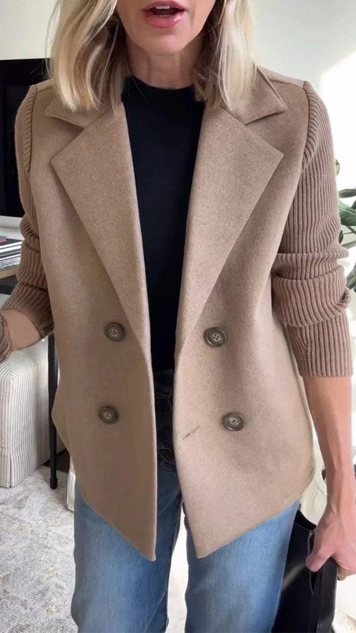Elegant Knit Sleeve Blazer For Work And Casual Wear - New Family Finds