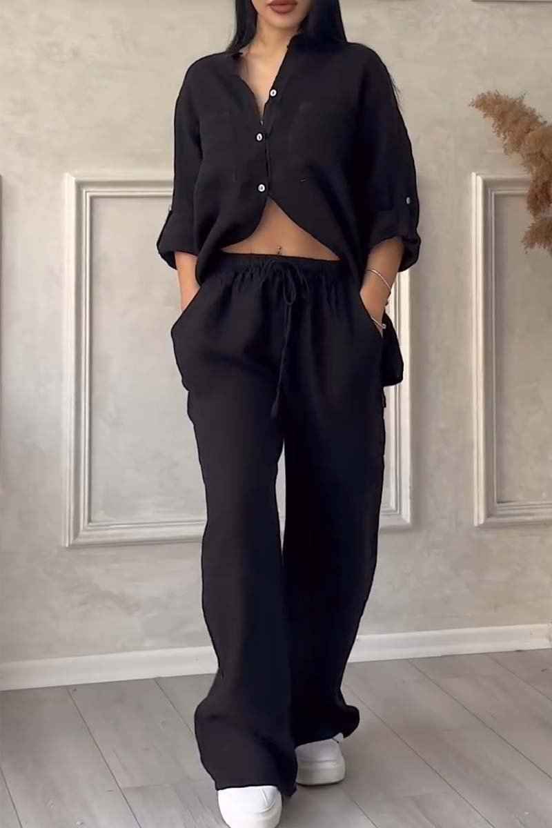 Cotton Linen Shirt And Trousers Set Two Piece Outfit
