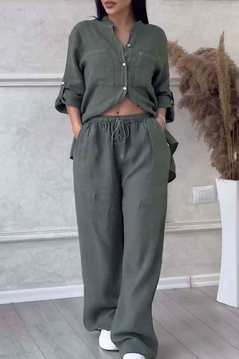 Cotton Linen Shirt And Trousers Set Two Piece Outfit