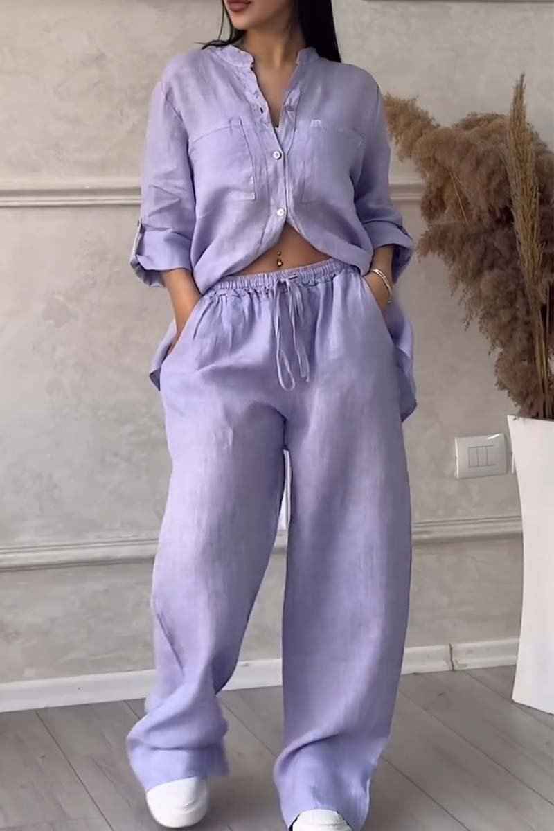Cotton Linen Shirt And Trousers Set Two Piece Outfit
