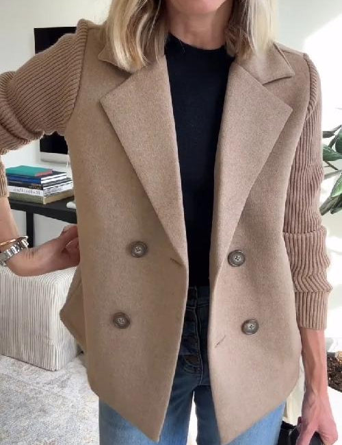 Elegant Knit Sleeve Blazer For Work And Casual Wear - New Family Finds