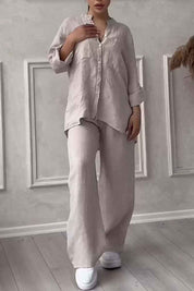 Cotton Linen Shirt And Trousers Set Two Piece Outfit