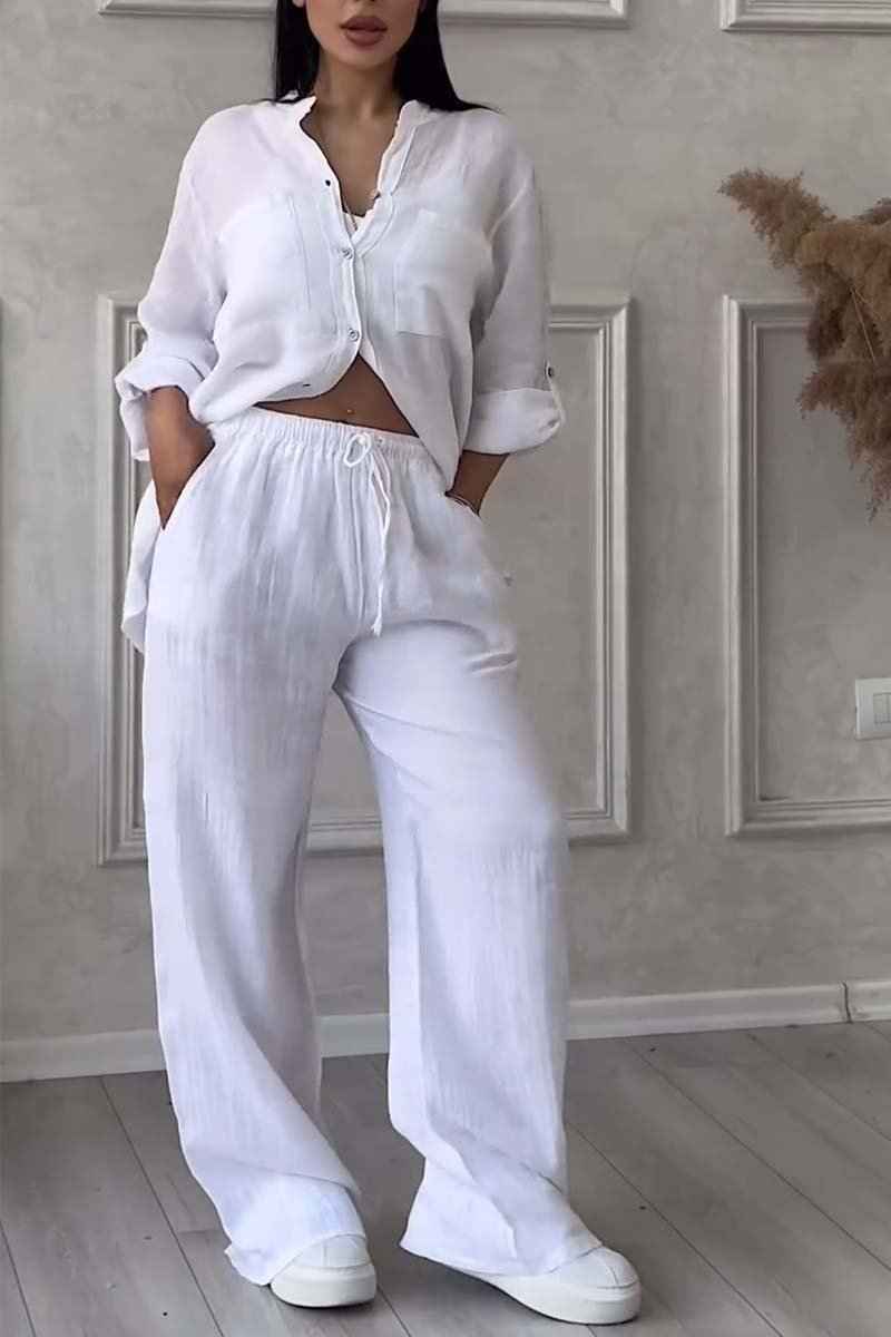 Cotton Linen Shirt And Trousers Set Two Piece Outfit