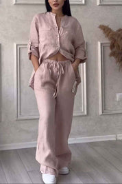 Cotton Linen Shirt And Trousers Set Two Piece Outfit