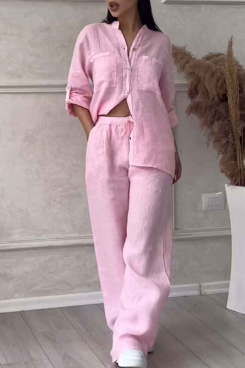 Cotton Linen Shirt And Trousers Set Two Piece Outfit