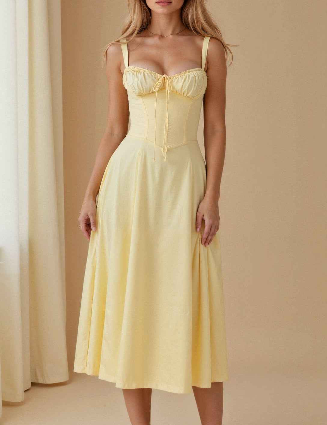 Kiana Corset Midi Dress for Elegant Style and Comfort Light Yellow