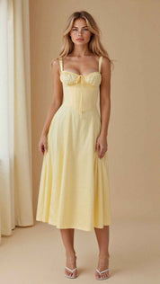 Kiana Corset Midi Dress for Elegant Style and Comfort Light Yellow