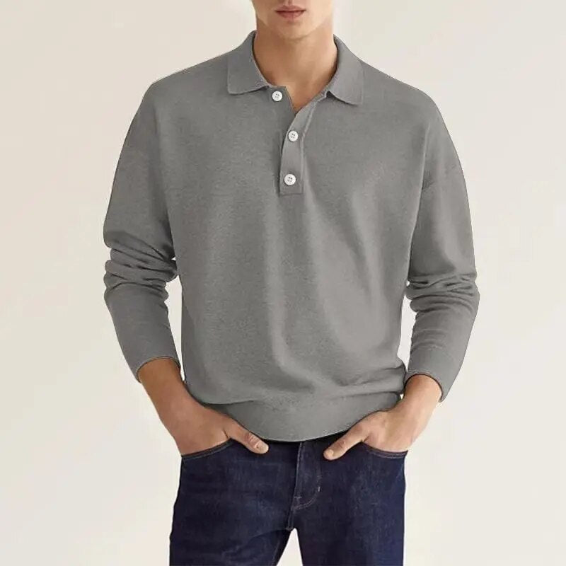 Elias Long Sleeve Polo Tee Grey