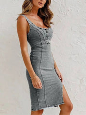 Annelise Figure-Hugging Denim Dress Black
