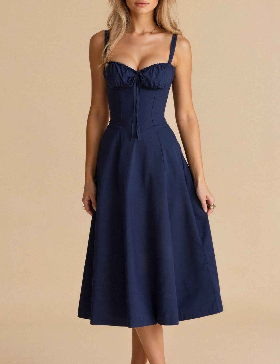 Kiana Corset Midi Dress for Elegant Style and Comfort Navy Blue
