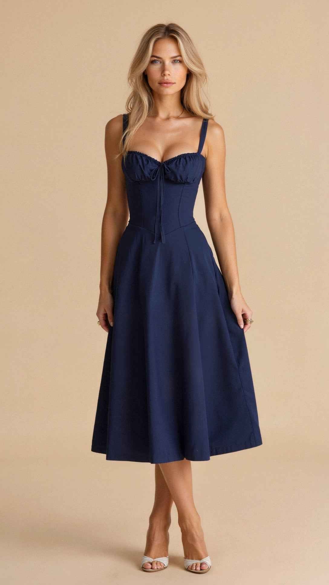 Kiana Corset Midi Dress for Elegant Style and Comfort Navy Blue