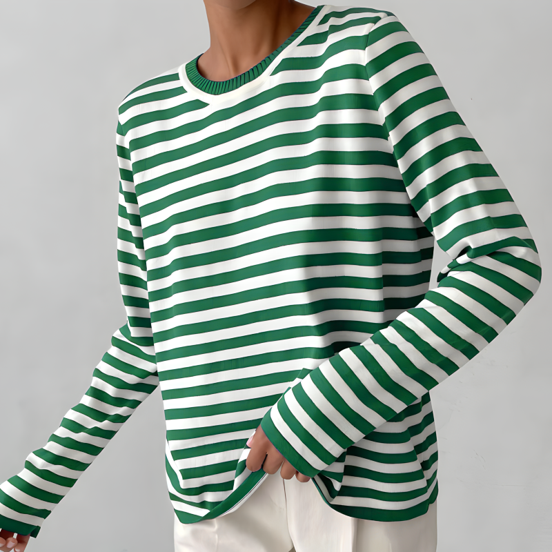 Striped Sweater Dagmar - Chic and Comfortable Knitwear Sapphire green