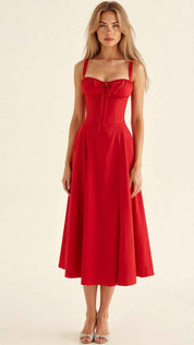 Kiana Corset Midi Dress for Elegant Style and Comfort Red