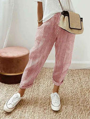 Striped Cotton Trousers With Elastic Waistband Everyday