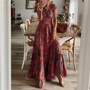 Noa - Short Sleeve Boho Dress Red