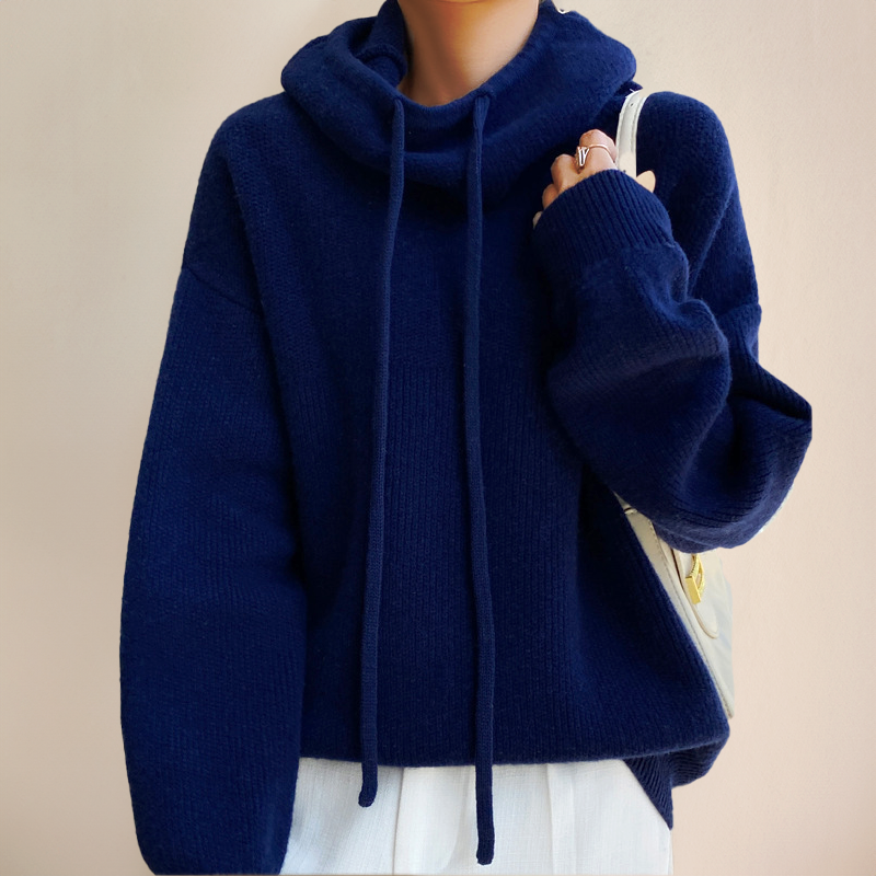 Ylliana Cozy Turtleneck Hoodie for Ultimate Comfort and Style Dark Blue