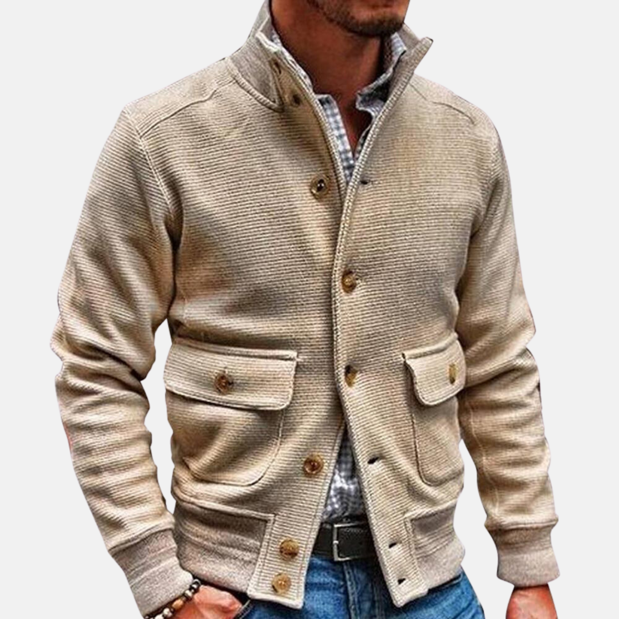 Nils - Stylish Stand-Up Collar Jacket Beige