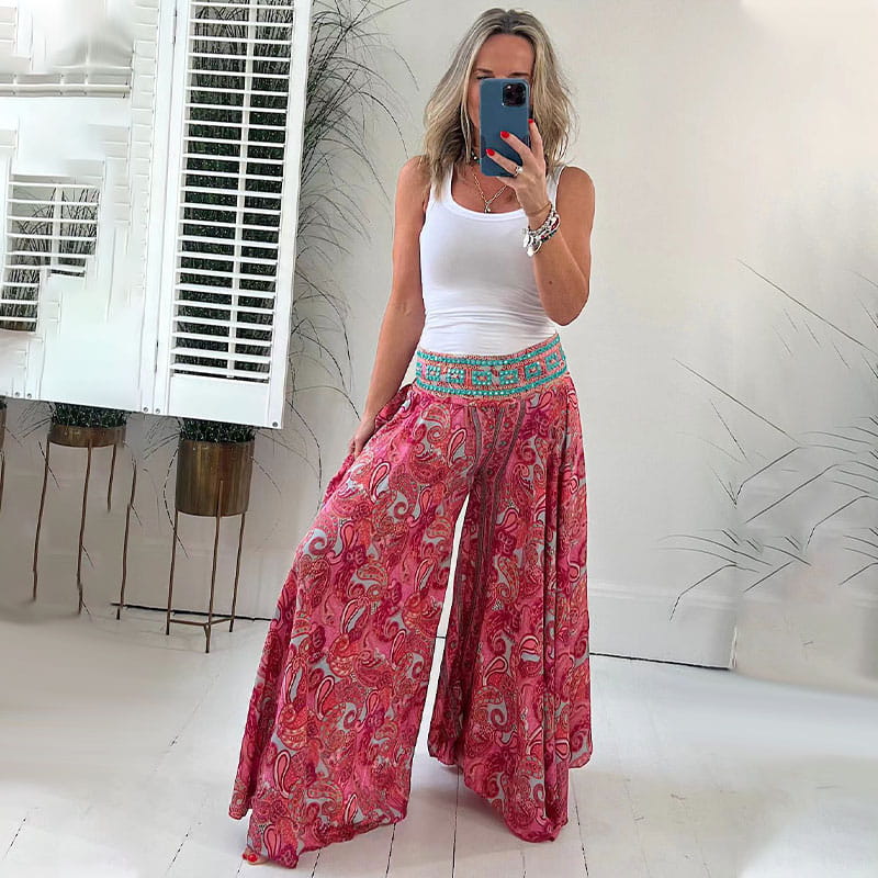 Tabea - Bohemian Maxi Trousers with Ethnic Paisley Print