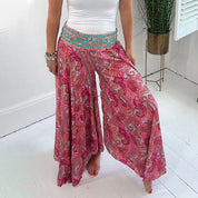 Tabea - Bohemian Maxi Trousers with Ethnic Paisley Print Red