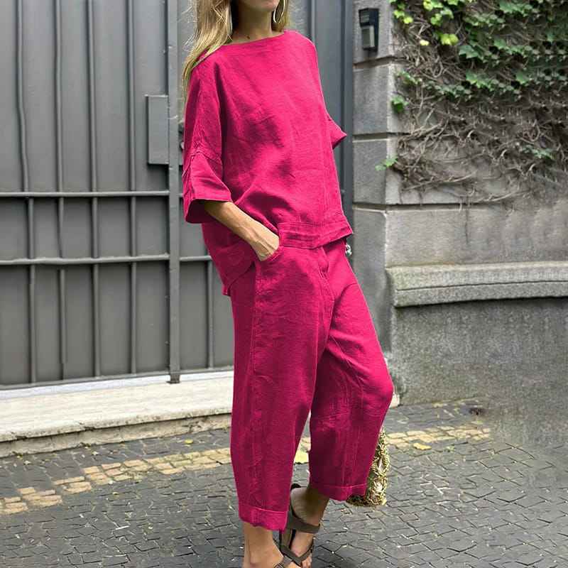 Casual Cotton Linen Two Piece Set Breathable Relaxed Fit