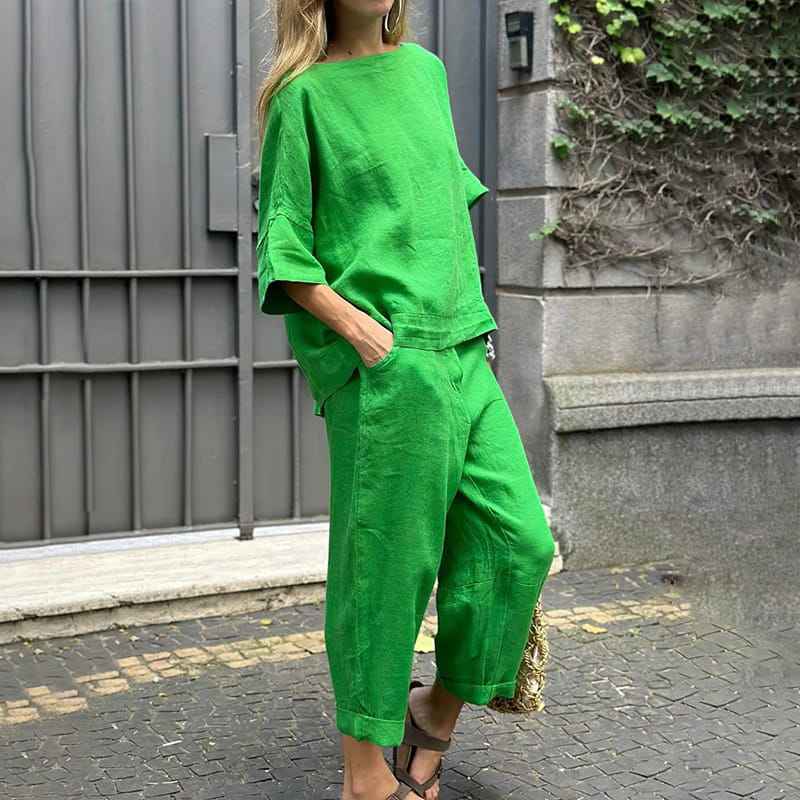 Casual Cotton Linen Two Piece Set Breathable Relaxed Fit