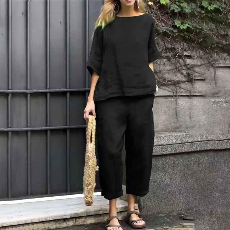 Casual Cotton Linen Two Piece Set Breathable Relaxed Fit
