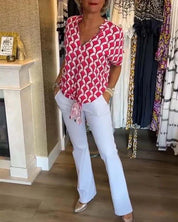 Miley - Printed Casual Blouse Red