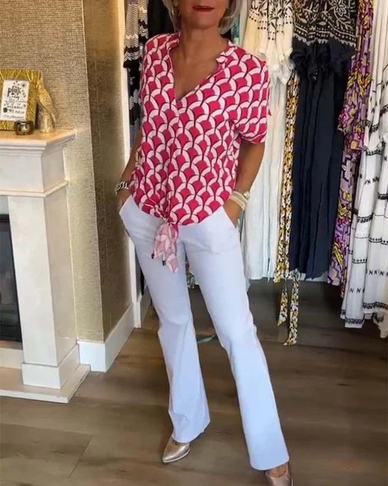 Miley - Printed Casual Blouse Red