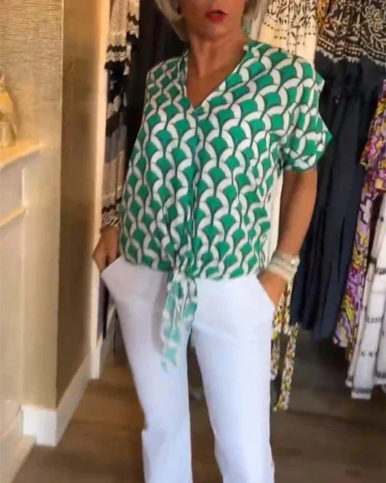Miley - Printed Casual Blouse Green