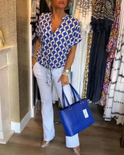 Miley - Printed Casual Blouse Blue