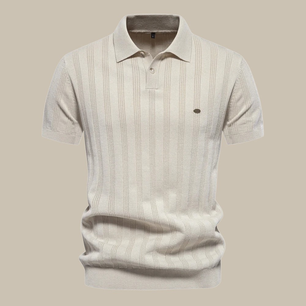 Valentin Button-Up Knitted Polo Shirt Beige