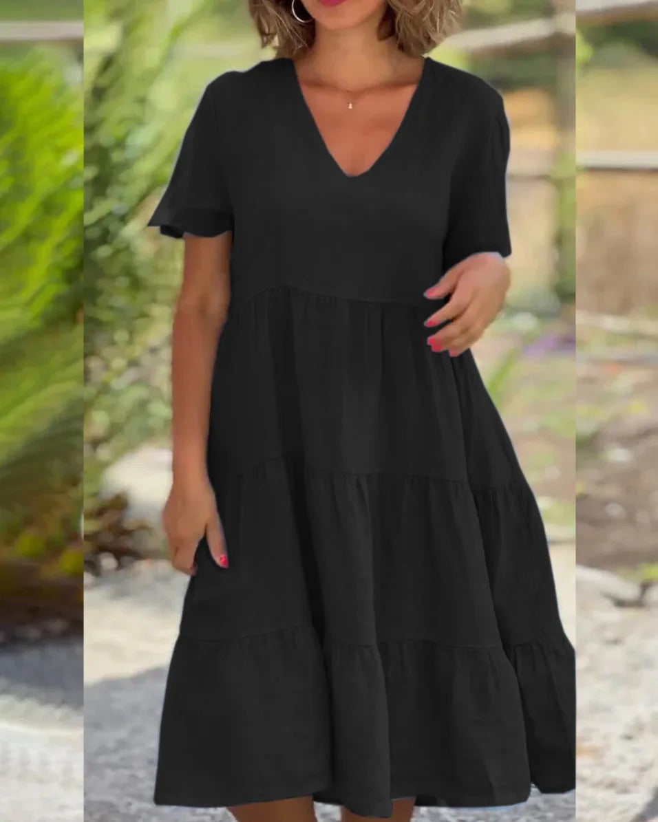Rieke - Breathable Short Sleeve Midi Dress Black