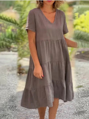 Rieke - Breathable Short Sleeve Midi Dress Brown