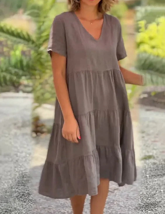 Rieke - Breathable Short Sleeve Midi Dress Brown