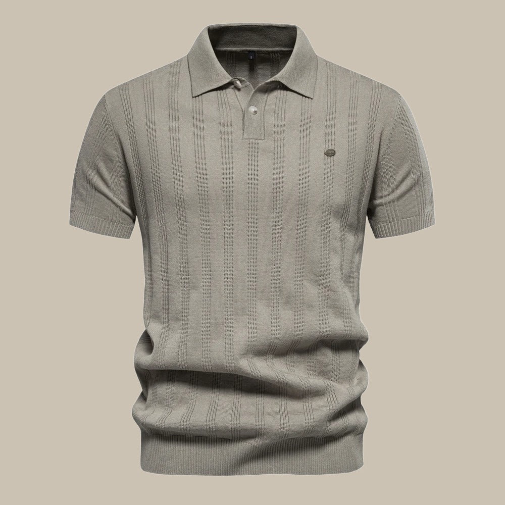 Valentin Button-Up Knitted Polo Shirt Khaki