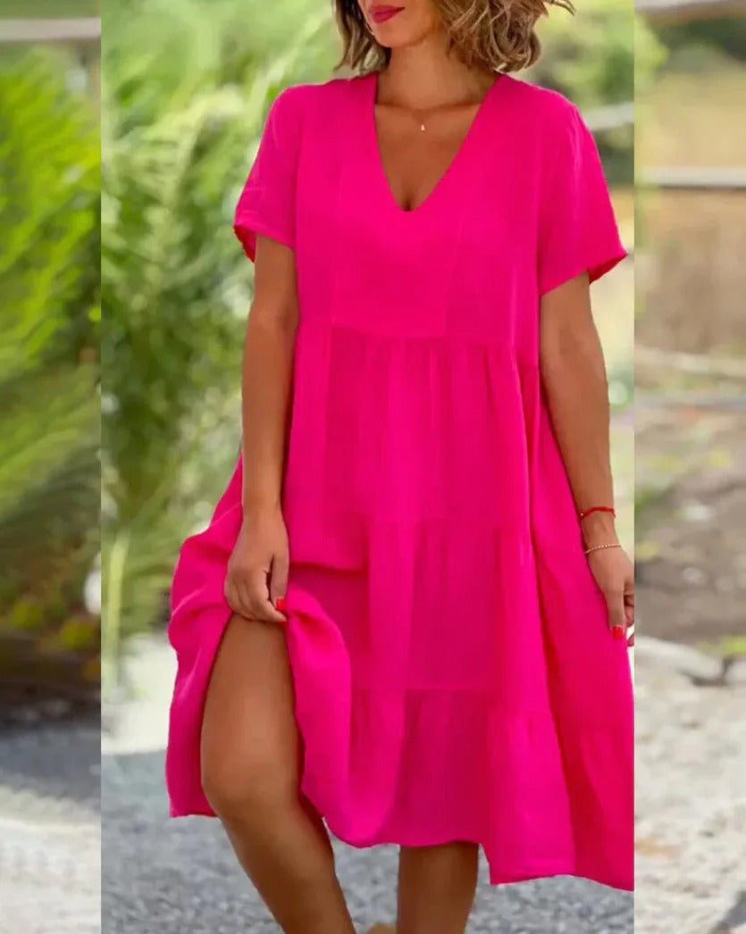 Rieke - Breathable Short Sleeve Midi Dress Pink