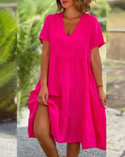 Rieke - Breathable Short Sleeve Midi Dress Pink